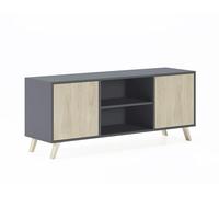 Skraut Home | Meuble TV pour Salon | 57 X 140 X 40 cm | Convient pour TV 32/40/50/55/60" | Modèle Wind 140 | Gris | 2 Portes Pliantes Couleur Puccini