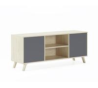 Meuble Tv 140 Avec 2 Portes, Modèle Wind, Couleur Structure Puccini, Portes Anthracite - Skraut Home Beige