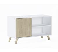 Skraut Home | Meuble TV pour Salon | 57 X 95 X 40 cm | Convient pour TV 32/40" | Modèle Wind 100 | Blanc Mat | Porte Pliante Couleur Puccini
