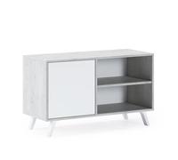 Skraut Home | Meuble TV pour Salon | 57 X 95 X 40 cm | Convient pour TV 32/40" | Modèle Wind 100 | Ciment | Porte Battante Blanche