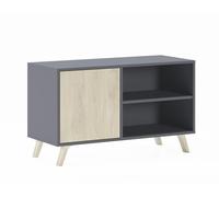 Meuble Tv 100 Avec Porte À Gauche, Modèle Wind, Structure Anthracite, Porte Puccini - Skraut Home Gris