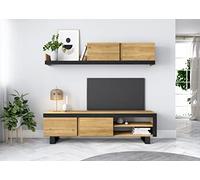 Skraut Home | Salon IDEM | 200 x 180 x 40 cm | Ensemble de Meubles | Meuble Bas TV | Salle á Manger | Ensemble de séjour Couleur Chêne/Noir | Rangement Style Moderne (Chene-Pieds Noirs)