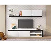 Skraut Home | Salon IDEM | 200 x 180 x 40 cm | Ensemble de Meubles | Unité Murale | Meuble Bas TV | Salle á Manger, Ensemble de séjour | Rangement Style Moderne | Finition Couleur Blanc/Noir