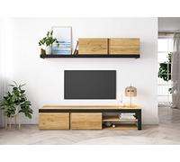 Skraut Home | Salon IDEM | 200 x 180 x 40 cm | Ensemble de Meubles | Unité Murale | Meuble Bas TV | Salle á Manger, Ensemble de séjour | Rangement Style Moderne | Finition Couleur Chêne/Noir