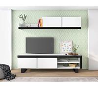 Skraut Home | Salon IDEM | 200 x 180 x 40 cm | Ensemble de Meubles | Unité Murale | Meuble Bas TV | Salle á Manger | Ensemble de séjour Couleur Blanc/Noir | Rangement Style Moderne