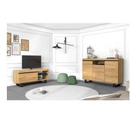 Skraut Home - Set Naturale salle à manger, meuble auxiliaire, buffet-meuble TV 120cm chêne noir nordique