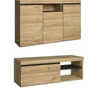 Skraut Home | Set Naturale | Salle à Manger | Meuble auxiliaire | Buffet-Meuble TV 120cm | Finition Couleur chêne Noir Nordique