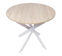 Skraut Home | Table à Manger Ronde Fixe | Modèle Zen | 90 x 90 x 77 cm | Capacité jusqu'à 4 Personnes | Matériaux résistants (Chêne + Pieds Blancs, 90cm)