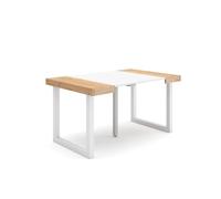 Skraut Home - Table console extensible - Chêne et blanc - Pieds bois massif - 140 cm - Pour 6 personnes