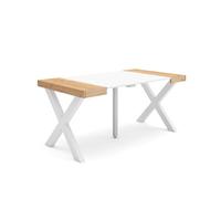Skraut Home | Table Console Extensible | Console Meuble | 160 | pour 8 Personnes | Pieds Bois Massif | Style Moderne | Chêne et Blanc