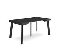 Skraut Home | Table Console Extensible | Console Meuble | 160 | pour 8 Personnes | Pieds en Bois | Style Moderne | Noir