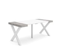 Skraut Home | Table Console Extensible | Console Meuble | 180 | pour 8 Personnes | Pieds Bois Massif | Style Moderne | Blanc et Ciment