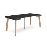 Skraut Home | Table Console Extensible | Console Meuble | 180 | pour 8 Personnes | Pieds en Bois | Style Moderne | Noir