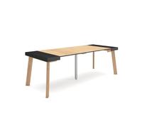Skraut Home | Table Console Extensible | Console Meuble | 220 | pour 10 Personnes | Pieds en Bois | Style Moderne | Noir et chêne