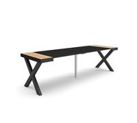 Skraut Home | Table Console Extensible | Console Meuble | 260 | pour 12 Personnes | Pieds Bois Massif | Style Moderne | Chêne et Noir