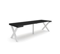 Skraut Home | Table Console Extensible | Console Meuble | 260 | pour 12 Personnes | Pieds Bois Massif | Style Moderne | Noir