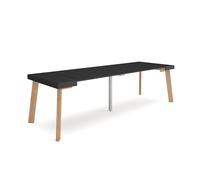 Skraut Home | Table Console Extensible | Console Meuble | 260 | pour 12 Personnes | Pieds en Bois | Style Moderne | Noir