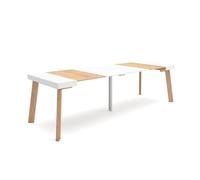 Skraut Home | Table Console Extensible | Console Meuble | 260 | pour 12 Personnes | Pieds en Bois | Style Moderne | Chêne et Blanc