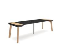 Skraut Home | Table Console Extensible | Console Meuble | 260 | pour 12 Personnes | Pieds en Bois | Style Moderne | Chêne et Noir