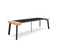Skraut Home | Table Console Extensible | Console Meuble | 260 | pour 12 Personnes | Pieds en Bois | Style Moderne | Chêne et Noir