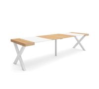 Skraut Home | Table Console Extensible | Console Meuble | 300 | pour 14 Personnes | Pieds Bois Massif | Style Moderne | Chêne et Blanc