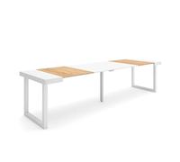 Skraut Home | Table Console Extensible | Console Meuble | 300 | pour 14 Personnes | Pieds Bois Massif | Style Moderne | Chêne et Blanc