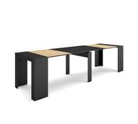 Skraut Home | Table Console Extensible | Console Meuble | 300 | pour 14 Personnes | Table à Manger | Style Moderne | Noir et chêne