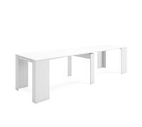 Table de salle à manger extensible, extensible jusqu'à 301 cm, laquée blanc, dimensions (non étendue) : 90 x 49 x 75 cm de hauteur.