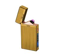 SKRFIRE Briquet à arc coupe-vent rechargeable USB-C avec ouverture nette et affichage de la batterie, lumière LED, corps en métal brossé pour feux d'artifice, camping, cadeau d'intérieur (doré)