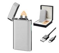 SKRFIRE Briquet à Arc Électrique - Grand Arc Plasma Puissant, Résistant aux Intempéries, Recharge USB-C, Design Métal Élégant, Parfait pour Cigares, Bougies et Usage Quotidien(argenté)