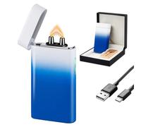SKRFIRE Briquet à Arc Électrique - Grand Arc Plasma Puissant, Résistant aux Intempéries, Recharge USB-C, Design Métal Élégant, Parfait pour Cigares, Bougies et Usage Quotidien(Bleu et Blanc)
