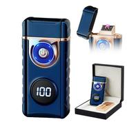 SKRFIRE Briquet électrique à arc plasma coupe-vent rechargeable USB-C en métal avec affichage du nombre d'allumage, lumière LED pour cheminée, camping, barbecue, cadeau (doré)