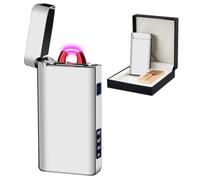 SKRFIRE Briquet électrique Coupe-Vent Rechargeable - Design Arc Plasma - Charge USB - Indicateur numérique de la Batterie - Indispensable pour la Survie, la randonnée et Le Barbecue (Argent Brillant)