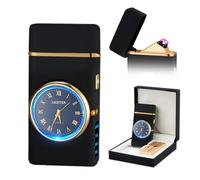 SKRFIRE Briquet électrique moderne USB - Briquet Plasma minimaliste avec lampe de poche et affichage de l'horloge, finition métallique mate, cadeau personnalisé pour les couples - Pour la maison et