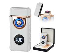 SKRFIRE Briquet électrique rechargeable au plasma pour arc de bougie de type C - Lampe de poche électronique - Coupe-vent - Avec écran LED - Pour camping (blanc vif)