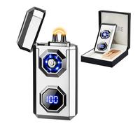 SKRFIRE Briquet électrique Rechargeable USB C Arc Plasma Haute Puissance Flamme Cool électronique Coupe-Vent avec Lampe de Poche LED pour Bougies, Feux d'artifice, encens (Argent)