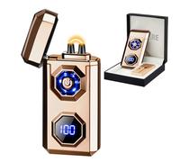 SKRFIRE Briquet Plasma électrique Rechargeable USB C, Flamme Haute Puissance, Cool et Coupe-Vent, avec Lampe de Poche LED pour Bougies, Feux d'artifice, bâtons d'encens (doré)