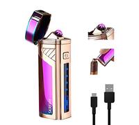 SKRFIRE Briquet plasma électrique sans flamme à triple arc - coupe-vent, rechargeable USB, indicateur de batterie numérique (multicolore)