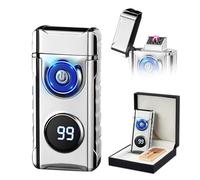 SKRFIRE Briquet Plasma Rechargeable électrique pour Bougie Arc de Type C électronique Coupe-Vent Portable en métal avec Affichage LED de Puissance pour Camping, randonnée, Barbecue (argenté)