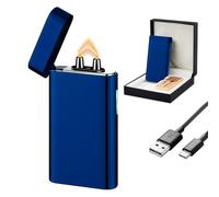 SKRFIRE Briquet Plasma Rechargeable USB - Briquet Électrique Anti-Tempête Haute Puissance avec Coque Métal, Charge Rapide, Compact et Léger, Idéal pour Camping, Randonnée ou Cadeau(Bleu)