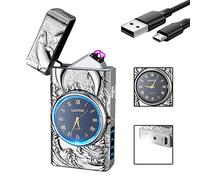 SKRFIRE Briquet USB sans Flamme, Style Dauphin Stylise avec Gravure Precision, Allumage 0.3s Meme Humide, Batterie Li-ION Longue Duree, Compact et Resistant pour Voyage et Plein Air(Argent)