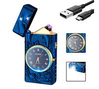 SKRFIRE Briquet USB sans Flamme, Style Dauphin Stylise avec Gravure Precision, Allumage 0.3s Meme Humide, Batterie Li-ION Longue Duree, Compact et Resistant pour Voyage et Plein Air(Bleu)