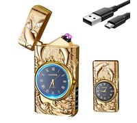 SKRFIRE Briquet USB sans Flamme, Style Dauphin Stylise avec Gravure Precision, Allumage 0.3s Meme Humide, Batterie Li-ION Longue Duree, Compact et Resistant pour Voyage et Plein Air(doré)