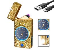 SKRFIRE Dragon Plasma Arc Électrique USB Briquet Multifonction Coupe-Vent - Mode Métal Lumineux Avec Cadran LED (Doré)