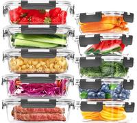 Skroam Lot de 10 boîtes Bento hermétiques en verre avec couvercles à fermeture à pression pour micro-ondes, four, congélateur et lave-vaisselle