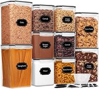 Skroam Lot de 10 grandes boîtes de rangement hermétiques pour aliments avec couvercles, sans BPA, organiseurs de garde-manger et rangement pour farine, sucre et riz avec tasse à mesurer, étiquettes et