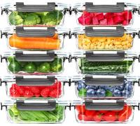 Skroam Lot de 10 récipients hermétiques en verre de 650 ml avec couvercles, conteneurs de rangement pour le déjeuner, le stockage des aliments, la préparation des repas, boîtes à bento en verre