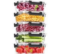 Skroam Lot de 5 boîtes de conservation alimentaire en verre de 1 020,6 g avec couvercles hermétiques, récipients en verre pour préparation des repas, organiseurs de garde-manger et rangement, boîtes à