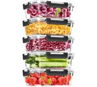 Skroam Lot de 5 boîtes de conservation alimentaire en verre de 1 020,6 g avec couvercles hermétiques, récipients en verre pour préparation des repas, organiseurs de garde-manger et rangement, boîtes à