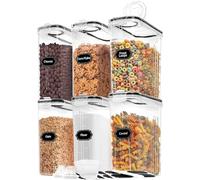 Skroam Lot de 6 boîtes de conservation hermétiques en plastique avec couvercle - Distributeur de céréales pour cuisine et garde-manger - Gobelet doseur et 20 étiquettes